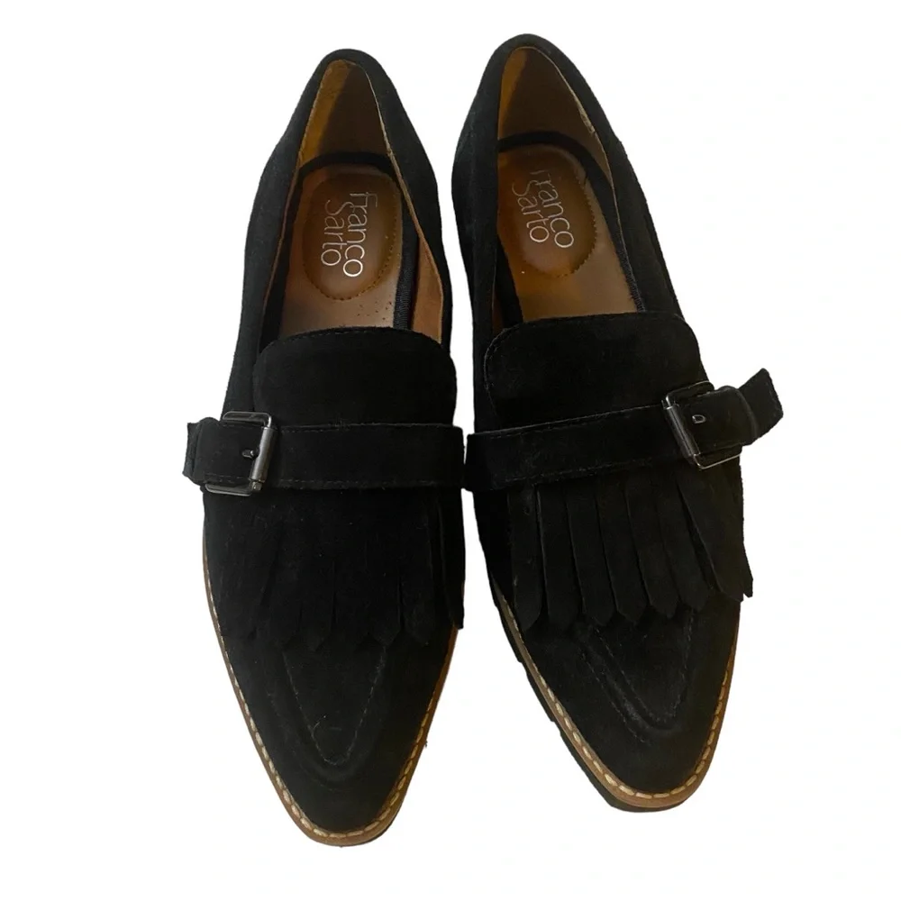 Franco Sarto Shoes Womens Size 8 Darius Black Leather Pointed Toe Loafers - Picture 2 of 10